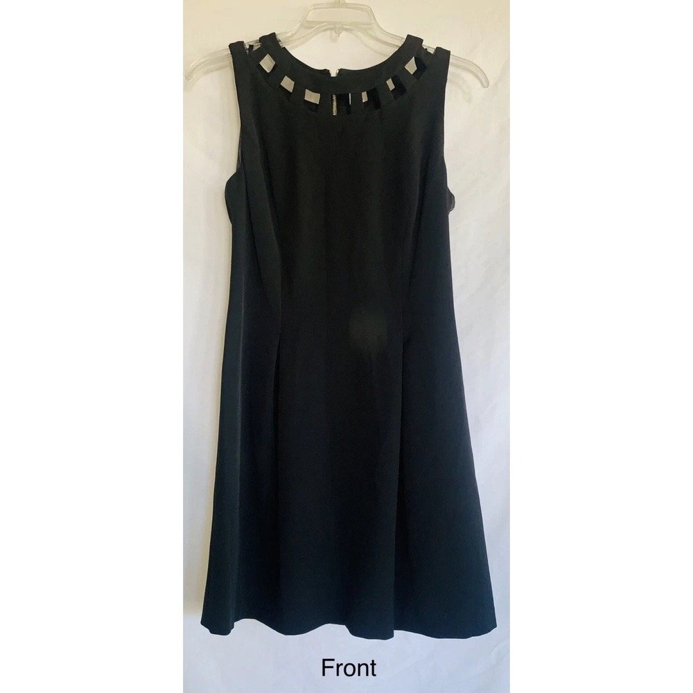 Eliza J Dress Womens 12 Black‎ Cutout Neck A-Line Exposed Zipper Lined EJ5M9185
